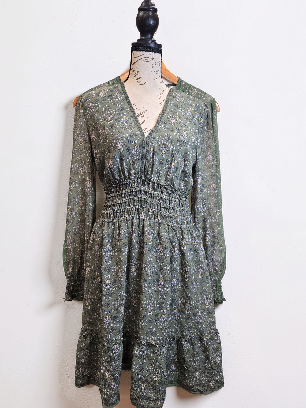 Max Studio Green Floral Smocked Mini Dress NWT Size S